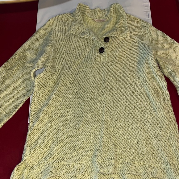 Soft Surroundings lime green Woven sweater button neck Pullover Henley, cotton L - Picture 13 of 14